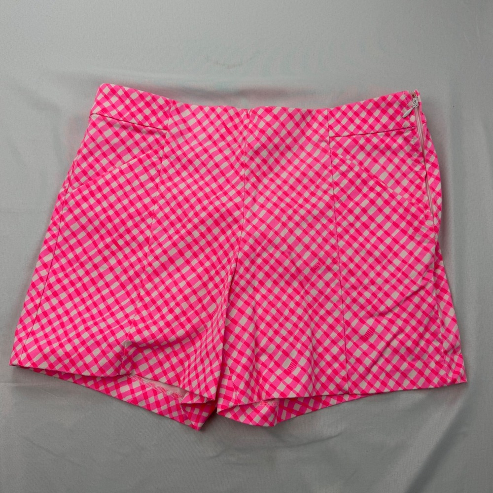 Lilly Pulitzer Callahan Shorts Women 6 Pink Gingham Check Neon Side Zip Stretch